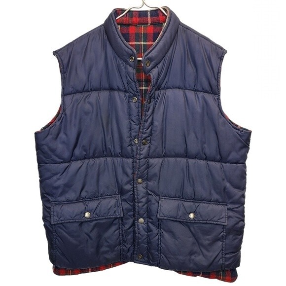 Men's Arrow Red Plaid Blue Reversible Wool Vest L - Picture 3 of 13